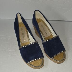 Jack Rogers Navy Suede Wedge Espadrille Heels Sz 7M